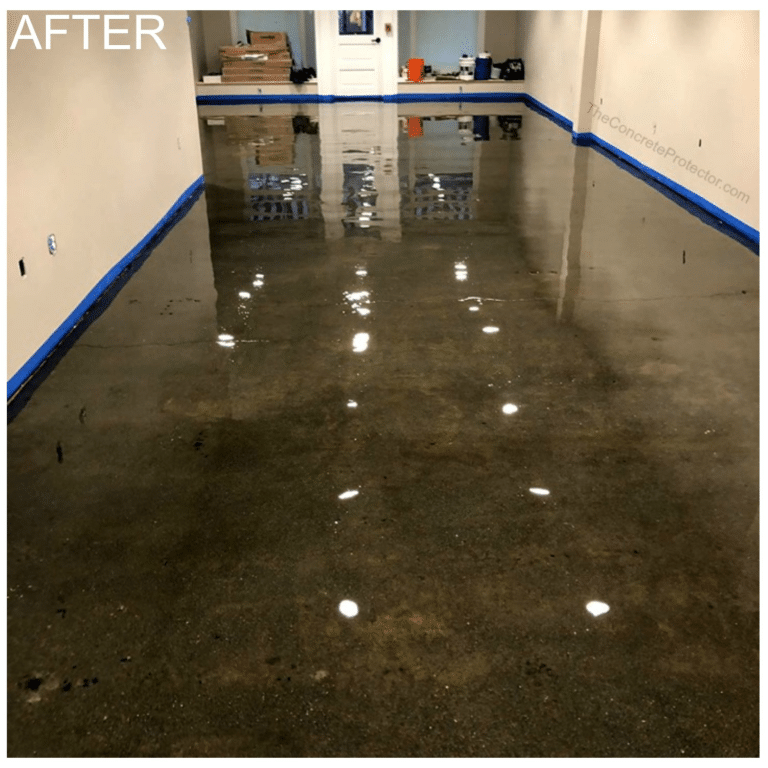 Image of a newly finished commercial floor with a polished, glossy surface and durable sealant, applied after grinding to create a smooth and level surface.